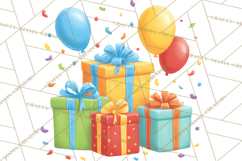 Birthday Party Clipart, Bright Celebration Decorations PNG Product Image 4