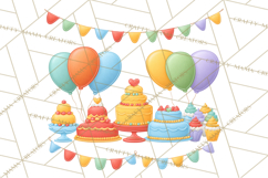 Birthday Party Clipart, Bright Celebration Decorations PNG Product Image 5