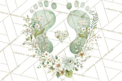 Baby Shower Clipart, Floral Baby Footprints Clipart Png Product Image 3