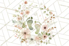 Baby Shower Clipart, Floral Baby Footprints Clipart Png Product Image 4