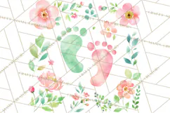 Baby Shower Clipart, Floral Baby Footprints Clipart Png Product Image 2