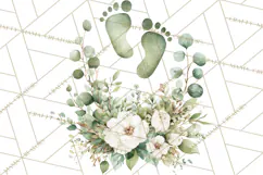 Baby Shower Clipart, Floral Baby Footprints Clipart Png Product Image 3