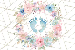 Baby Shower Clipart, Floral Baby Footprints Clipart Png Product Image 3