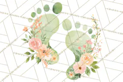 Baby Shower Clipart, Floral Baby Footprints Clipart Png Product Image 4