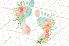 Baby Shower Clipart, Floral Baby Footprints Clipart Png Product Image 2