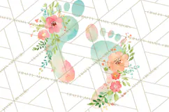 Baby Shower Clipart, Floral Baby Footprints Clipart Png Product Image 2