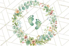 Baby Shower Clipart, Floral Baby Footprints Clipart Png Product Image 3