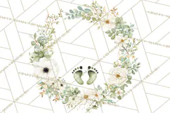 Baby Shower Clipart, Floral Baby Footprints Clipart Png Product Image 4