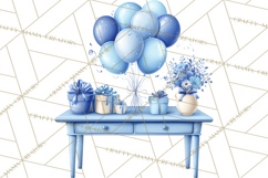 Blue Birthday Clipart, Festive Party Decorations PNG Product Image 4