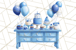Blue Birthday Clipart, Festive Party Decorations PNG Product Image 4