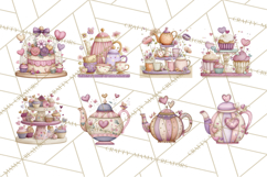 Valentine Tea Party Clipart, Romantic Teapot and Cup PNG Product Image 6