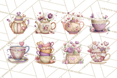 Valentine Tea Party Clipart, Romantic Teapot and Cup PNG Product Image 8