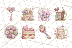 Valentine Tea Party Clipart, Romantic Teapot and Cup PNG Product Image 4
