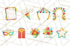 Birthday Party Clipart, Bright Celebration Decorations PNG Product Image 7