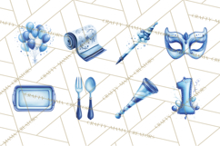 Blue Birthday Clipart, Festive Party Decorations PNG Product Image 5