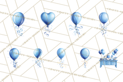 Blue Birthday Clipart, Festive Party Decorations PNG Product Image 2