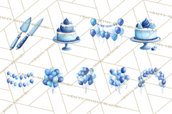 Blue Birthday Clipart, Festive Party Decorations PNG Product Image 3