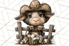 Western Easter Animals Clipart Cowboy Bunny Farm PNG Product Image 5