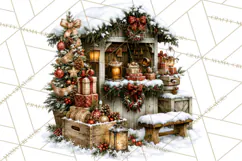 Snowman Christmas Market Clipart, Vintage Christmas Png Product Image 2