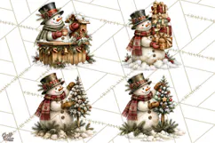 Snowman Christmas Market Clipart, Vintage Christmas Png Product Image 1