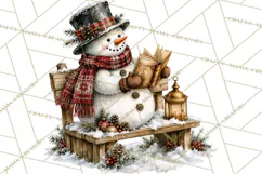 Snowman Christmas Market Clipart, Vintage Christmas Png Product Image 4