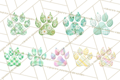 Quilted Patchwork Puppy Paw Prints Clipart, Colorful Dog PNG Product Image 6