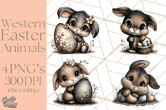 Western Easter Animals Clipart Cowboy Bunny Farm PNG Product Image 1