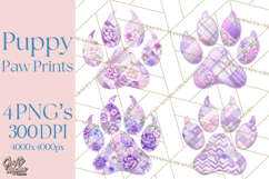 Quilted Patchwork Puppy Paw Prints Clipart, Colorful Dog PNG Product Image 1