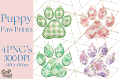 Quilted Patchwork Puppy Paw Prints Clipart, Colorful Dog PNG Product Image 1