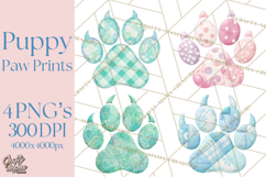 Quilted Patchwork Puppy Paw Prints Clipart, Colorful Dog PNG Product Image 1
