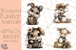 Western Easter Animals Clipart Cowboy Bunny Farm PNG Product Image 1