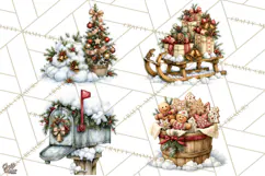 Snowman Christmas Market Clipart, Vintage Christmas Png Product Image 1