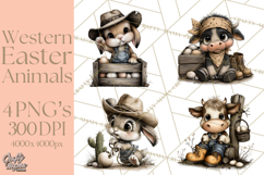 Western Easter Animals Clipart Cowboy Bunny Farm PNG Product Image 1