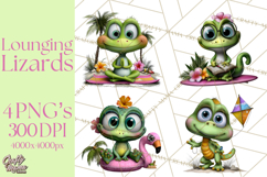 Colorful Beach Lizard Tropical Summer Clipart PNG Product Image 1