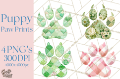 Quilted Patchwork Puppy Paw Prints Clipart, Colorful Dog PNG Product Image 1