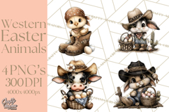 Western Easter Animals Clipart Cowboy Bunny Farm PNG Product Image 1