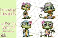 Colorful Beach Lizard Tropical Summer Clipart PNG Product Image 1