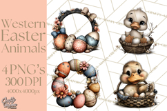 Western Easter Animals Clipart Cowboy Bunny Farm PNG Product Image 1