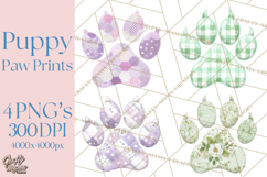 Quilted Patchwork Puppy Paw Prints Clipart, Colorful Dog PNG Product Image 1