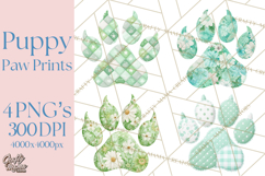 Quilted Patchwork Puppy Paw Prints Clipart, Colorful Dog PNG Product Image 1
