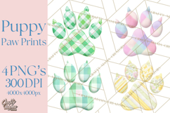 Quilted Patchwork Puppy Paw Prints Clipart, Colorful Dog PNG Product Image 1
