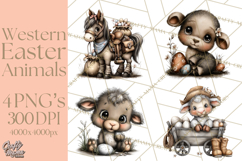 Western Easter Animals Clipart Cowboy Bunny Farm PNG Product Image 1