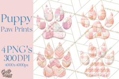 Quilted Patchwork Puppy Paw Prints Clipart, Colorful Dog PNG Product Image 1