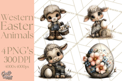 Western Easter Animals Clipart Cowboy Bunny Farm PNG Product Image 1