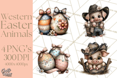 Western Easter Animals Clipart Cowboy Bunny Farm PNG Product Image 1