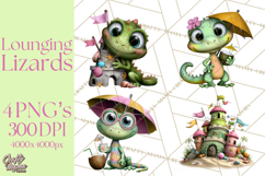 Colorful Beach Lizard Tropical Summer Clipart PNG Product Image 1