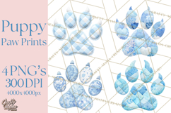 Quilted Patchwork Puppy Paw Prints Clipart, Colorful Dog PNG Product Image 1