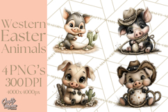 Western Easter Animals Clipart Cowboy Bunny Farm PNG Product Image 1