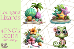 Colorful Beach Lizard Tropical Summer Clipart PNG Product Image 1