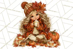 Autumn Adventures Cozy Fall Girl Clipart PNG Product Image 2